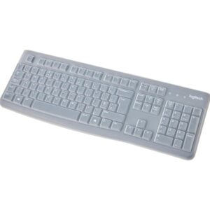 Logitech K120 Wired Keyboard for Windows, USB Plug-and-Play, Full-Size, Spill-Resistant, Curved Space Bar, Compatible with PC and Laptop, QWERTY UK English Layout, Black- Education Edition, with Silicone Cover, Brown Box