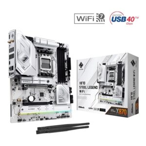ASRock X870 STEEL LEGEND WIFI AMD AM5 Socket Motherboard, ATX, 4x DDR5 Slots, 3x M.2 Sockets, Fitted I/O Shield, 2.5GbE LAN, Wi-Fi 7, 1x HDMI Port / 2x USB-C (USB4)