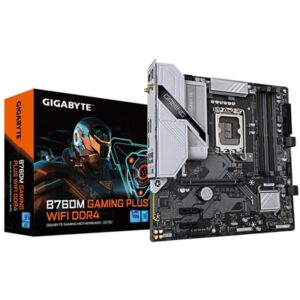 Gigabyte B760M GAMING PLUS WIFI DDR4 Intel 1700 Socket Motherboard, Micro-ATX, 4x DDR4 Slots, 2x M.2 Sockets, Fitted I/O Shield, GbE LAN, Wi-Fi 6, 1x DisplayPort / 1x HDMI Port