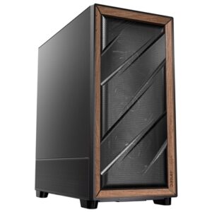 Antec Flux SE Full Tower PC Case with Solid Side Panel, Black/Wood, 5x Pre-Installed Fans, USB Type-C, E-ATX/ATX/mATX/mITX Compatibility