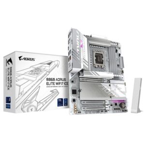 Gigabyte B860 AORUS ELITE WIFI7 ICE Intel 1851 Socket Motherboard, ATX, 4x DDR5 Slots, 3x M.2 Sockets, Fitted I/O Shield, 2.5GbE LAN, Wi-Fi 7, 1x DisplayPort / 2x HDMI / 1x USB-C (USB4)