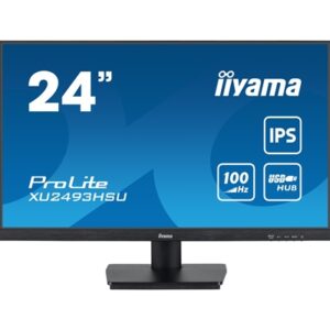 iiyama ProLite XU2493HSU-B7 IPS Monitor - 24 Inch, 1920x1080 Full HD (1080p) @ 100 Hz, 250 cd/m, 1ms, USB-Hub, HDMI, DisplayPort, speakers, VESA, Matte Black
