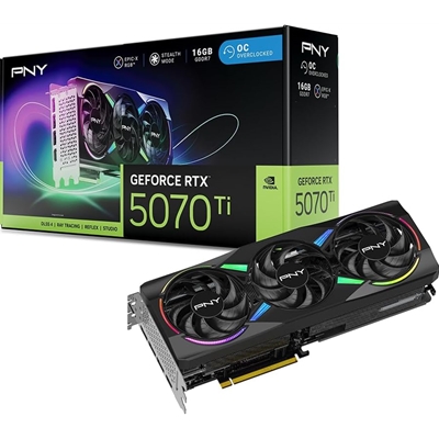 PNY NVIDIA GEFORCE RTX 5070Ti ARGB Epic-X RGB OC16GB, GDDR7 Graphics Card, 8960 Cuda Cores, 2295 MHz Core Clock, Triple Fan, 3 x Display Ports/ 1 x HDMI Port
