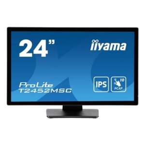 iiyama PROLITE T2452MSC-B1 24 inch IPS Touch Screen Monitor, Full HD, 5ms, USB Hubx2, HDMI, DisplayPort, 60Hz, Speakers, Black, ACR, Internal PSU