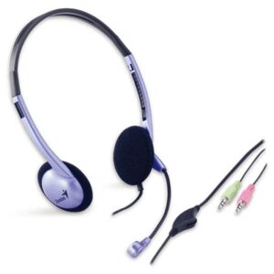 Genius HS-02B Lightweight Headset with Mic, 3.5mm Connection, Plug and Play, Adjustable Headband and microphone with In-line Volume Control, Black