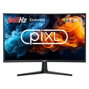 piXL PX27CC301B 27 Inch Curved Frameless Monitor, 240Hz, 1ms Response Time, HDR, Frameless, 1920x1080 Full HD, HDMIx2, Display Port, Black, VESA Mount