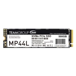 Team MP44L (TM8FPK500G0C101) 500GB NVMe SSD, PCIe Gen4, M.2 Interface, 2280, Read 5000 MB/s, Write 3700 MB/s, 5 Year Warranty