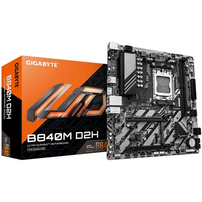 Gigabyte B840M D2H AMD AM5 Socket Motherboard, Micro-ATX, 2x DDR5 Slots, 2x M.2 Socket, 2.5GbE LAN, 1x HDMI Port