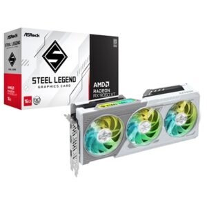 ASRock AMD Radeon RX 9060 XT Steel Legend OC 16GB GDDR6 Graphics Card, 2048 Streams, 3320MHz Boost Clock, Triple Fan, 2x DisplayPorts / 1x HDMI Port