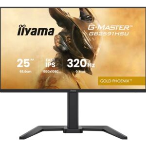 iiyama G-Master GB2591HSU-B1 24.5-Inch Fast IPS LCD, 1920x1080, up to 320Hz, 350 cd/m2 Brightness, 0.4ms MPRT , 2 x HDMI 2.1 + 1 x DP, USB Hub 2x USB 3.2 + 2x USB-C, G-SYNC Compatible/FreeSync Premium, HDR10, 2x2W Speakers, Aux, Height Adjustable Stand