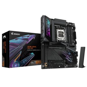 Gigabyte X870E AORUS PRO X3D AMD AM5 Socket Motherboard, ATX, 4x DDR5 Slots, 4x M.2 Sockets, Fitted I/O Shield, 5GbE LAN, Wi-Fi 7, 1x HDMI Port / 2x USB-C (USB4)