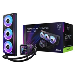 ASRock Phantom Gaming 360 LCD AIO Liquid CPU Cooler, 360mm Radiator, Triple 120mm PWM ARGB Fans, LCD Display, Intel LGA1700/1851 & AMD AM5/AM4 Compatible