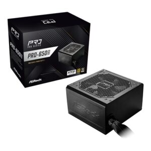 ASRock PRO-650G 650W ATX Power Supply Unit, 80 Plus Gold Certified, 120mm Silent Cooling Fan, High Efficiency PSU