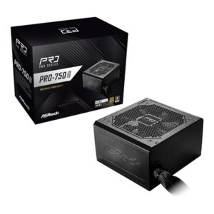 ASRock PRO-750G 750W ATX Power Supply Unit, 80 Plus Gold Certified, 120mm Silent Cooling Fan, High Efficiency PSU