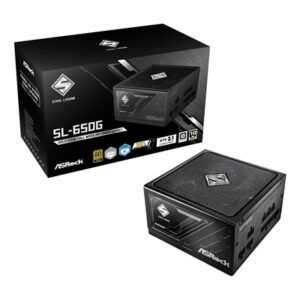 ASRock Steel Legend SL-650G 650W ATX Power Supply Unit, 80 Plus Gold Certified, 120mm Silent Cooling Fan, High Efficiency PSU
