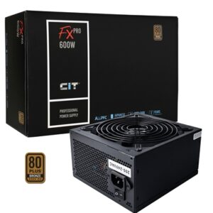 CiT 600W ATX Power Supply, 80+ Efficiency, 120mm Silent Fan, Active PFC, PCIe, SATA & Molex Connectors, Black PSU for Gaming & Desktop PC